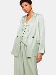 Whistles Rita Luxe Sateen Blazer, Sage Green