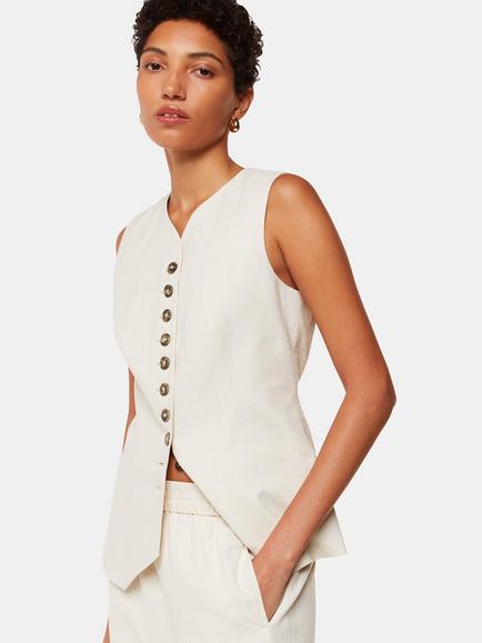 Whistles Lindsey Linen Blend Waistcoat, Oatmeal, Oatmeal