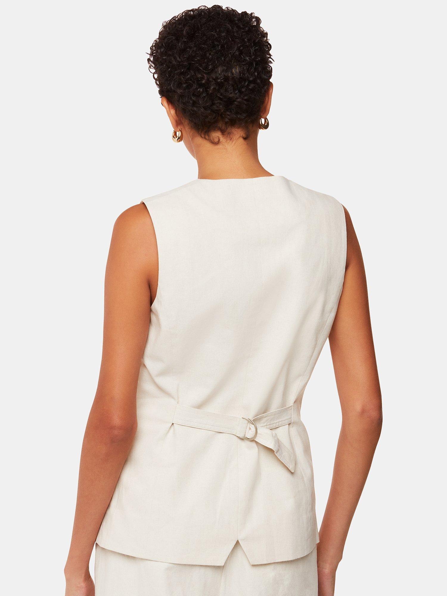 Product image 2 of 5, which shows Whistles Lindsey Linen Blend Waistcoat, Oatmeal, 10
