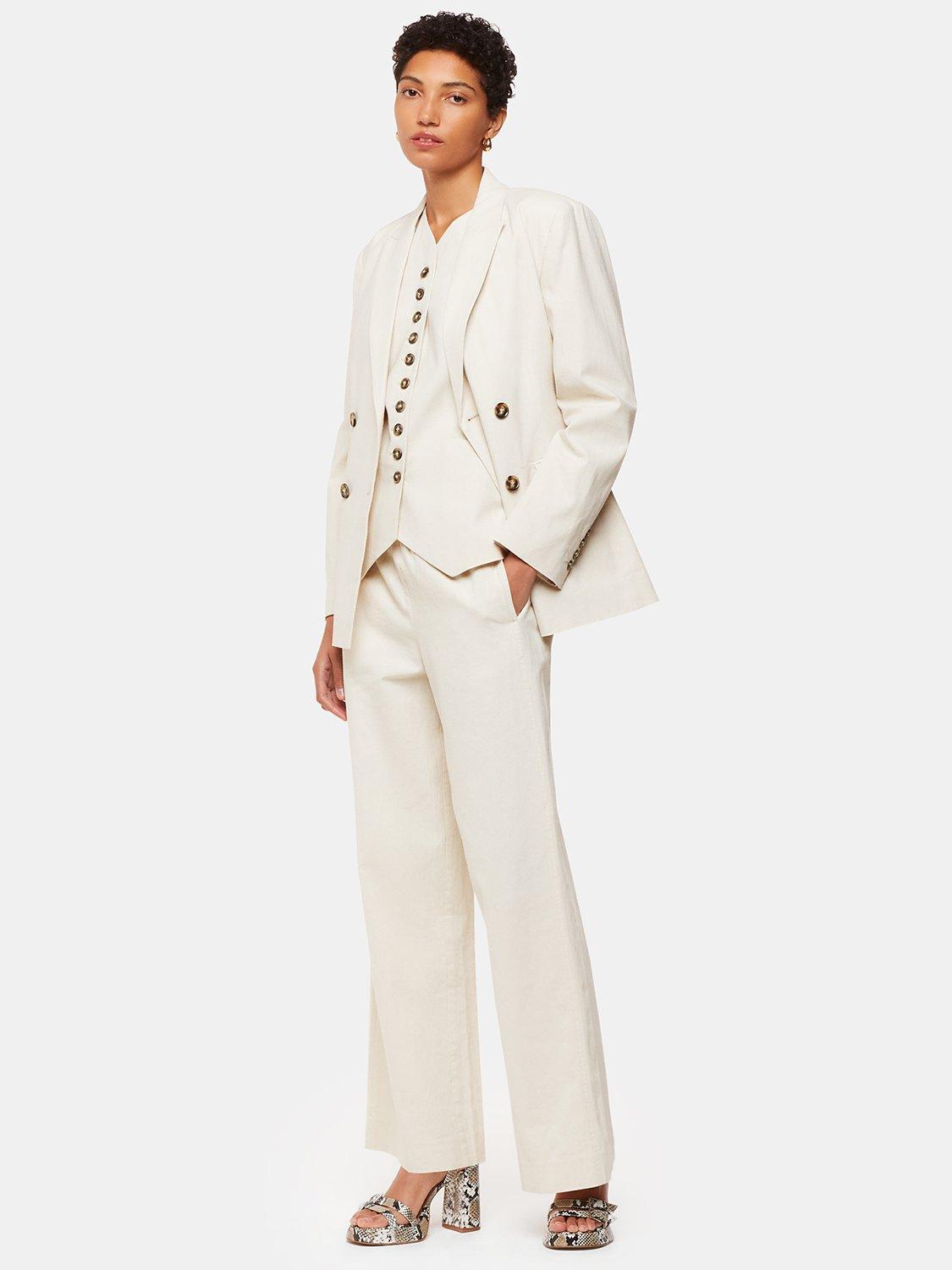 Product image 3 of 5, which shows Whistles Lindsey Linen Blend Waistcoat, Oatmeal, 10