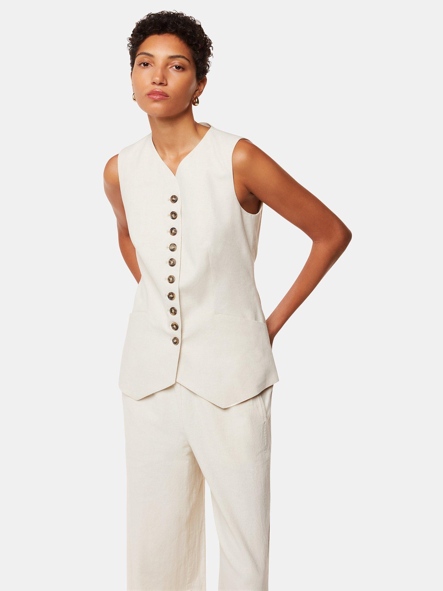 Product image 4 of 5, which shows Whistles Lindsey Linen Blend Waistcoat, Oatmeal, 10