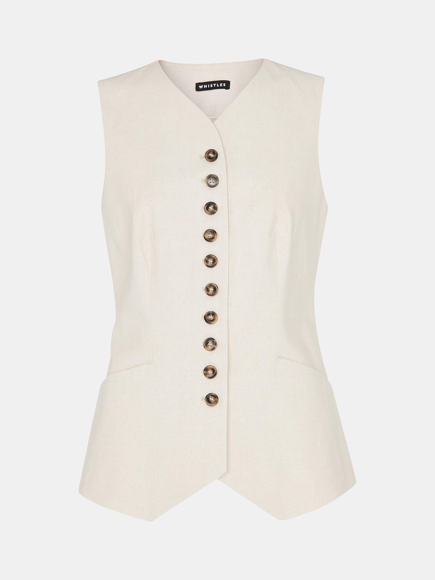 Product image 5 of 5, which shows Whistles Lindsey Linen Blend Waistcoat, Oatmeal, 10