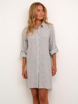 KAFFE Milia Linen Blend Shirt Dress, Chalk/Black, Chalk/Black Stripe