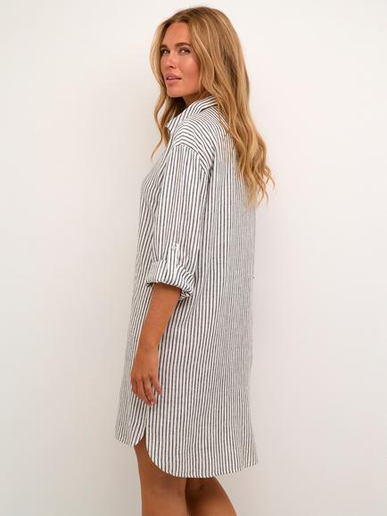 KAFFE Milia Linen Blend Shirt Dress, Chalk/Black - view 2, Chalk/Black Stripe