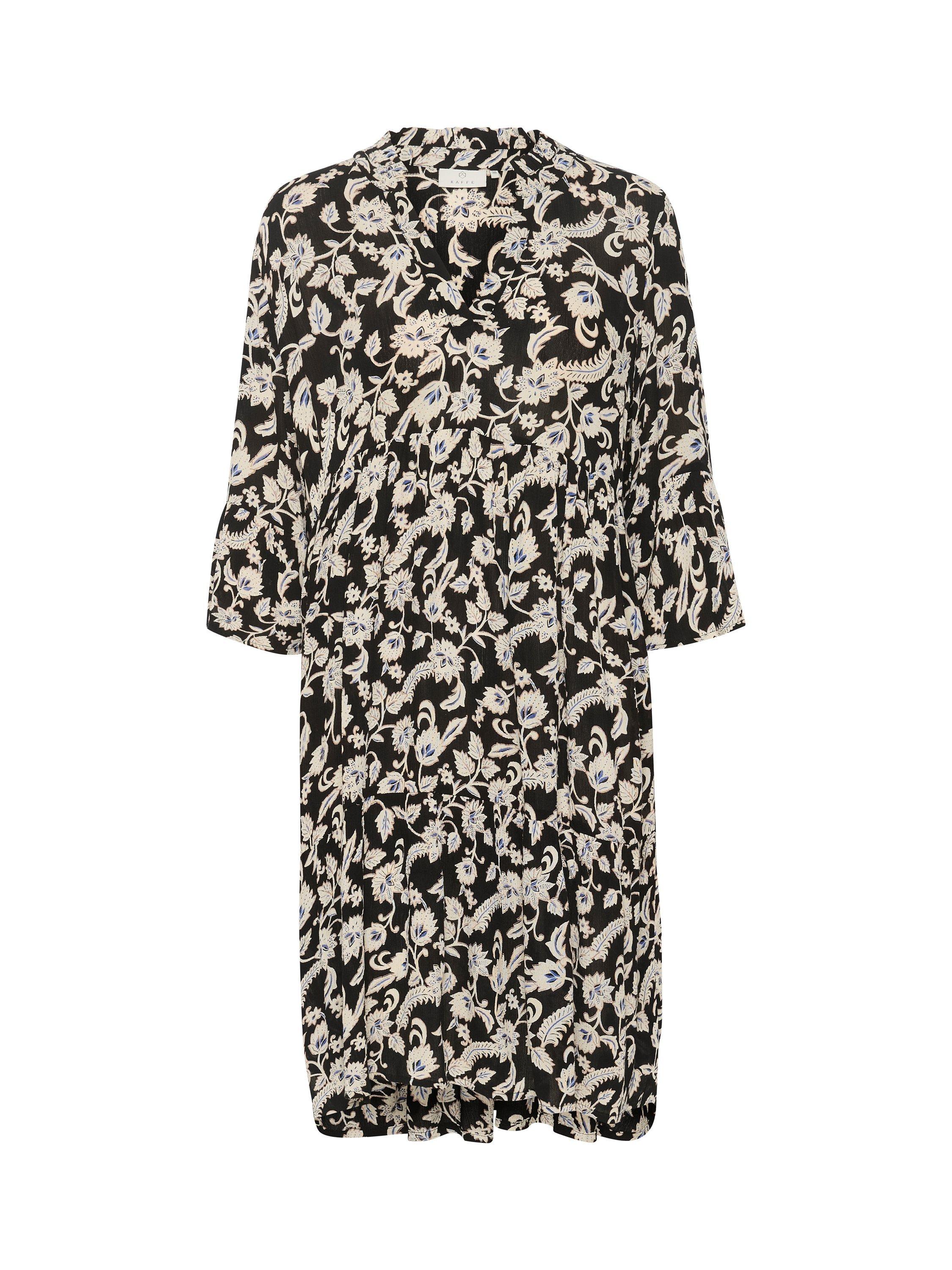 Product image 4 of 5, which shows KAFFE Hera Floral V-Neck Knee Length Dress, Black/White, 12