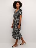 KAFFE Tara V-Neck Short Sleeve Midi Dress, Zebra Black, Zebra Black