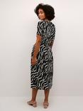 KAFFE Tara V-Neck Short Sleeve Midi Dress, Zebra Black, Zebra Black