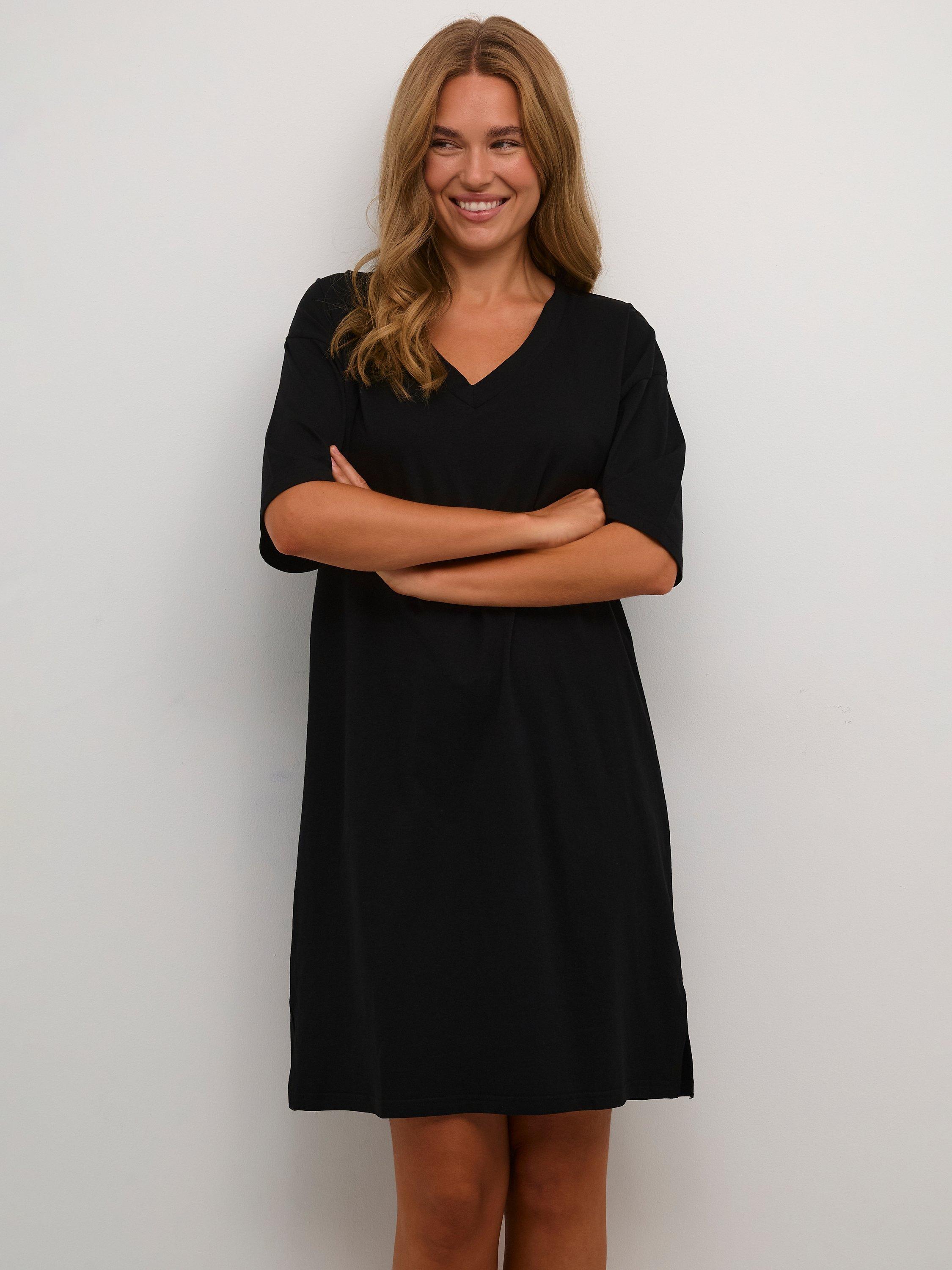 Product image 1 of 5, which shows KAFFE Edna Cotton T-Shirt Dress, Black Deep, XS