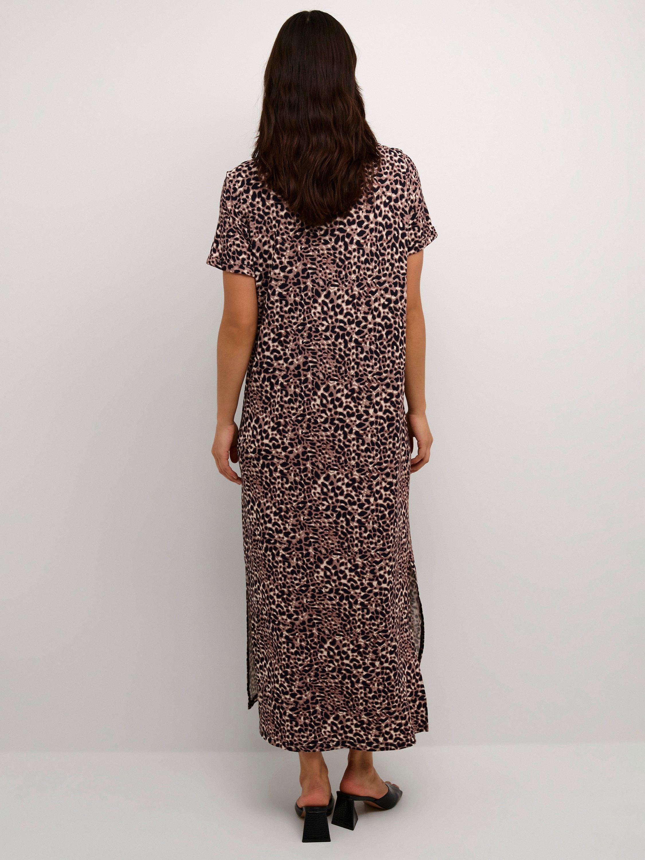 KAFFE Charlotte Animal Print Maxi T-Shirt Dress, Brown/Multi, XS