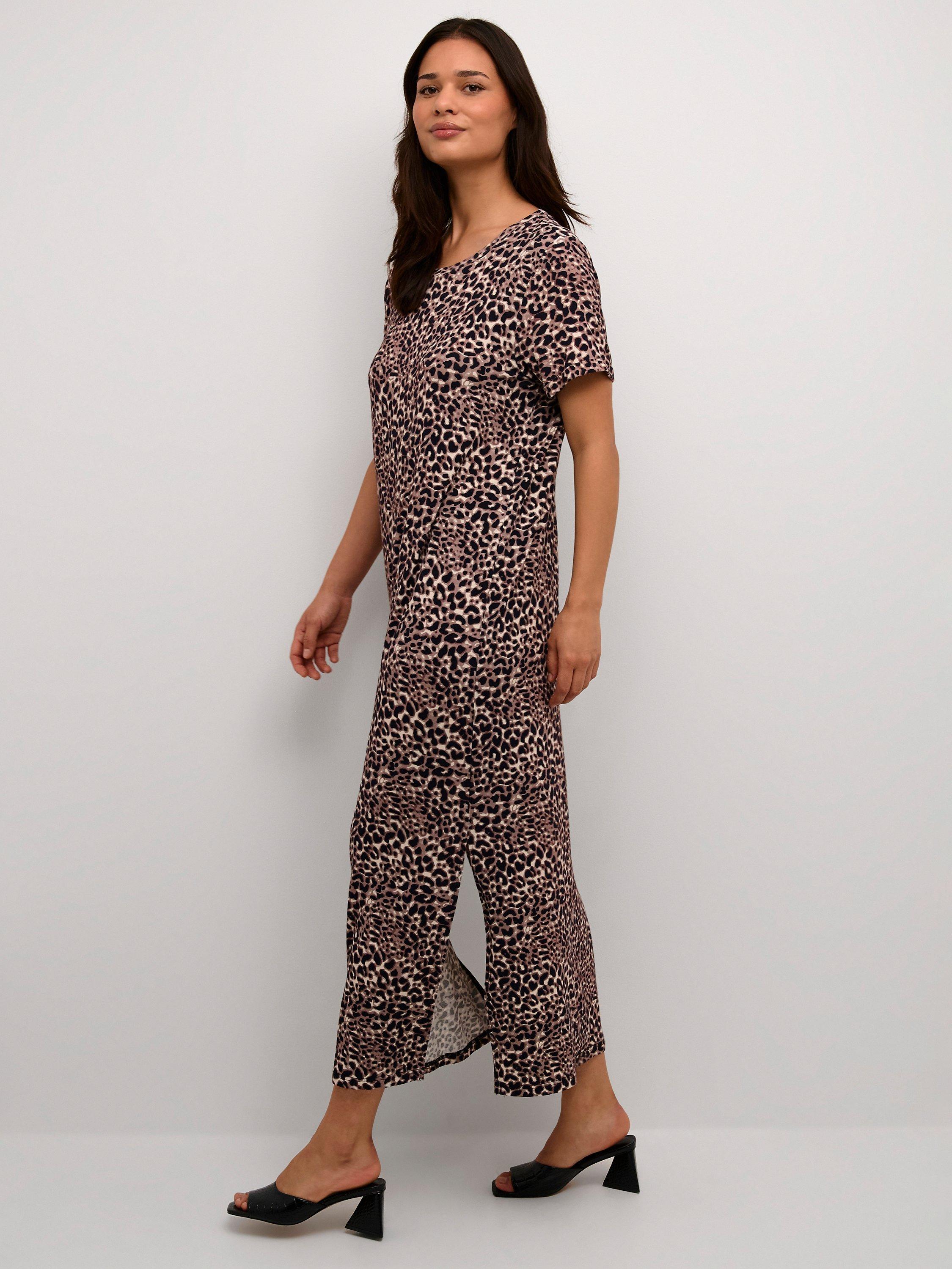 KAFFE Charlotte Animal Print Maxi T-Shirt Dress, Brown/Multi, XS