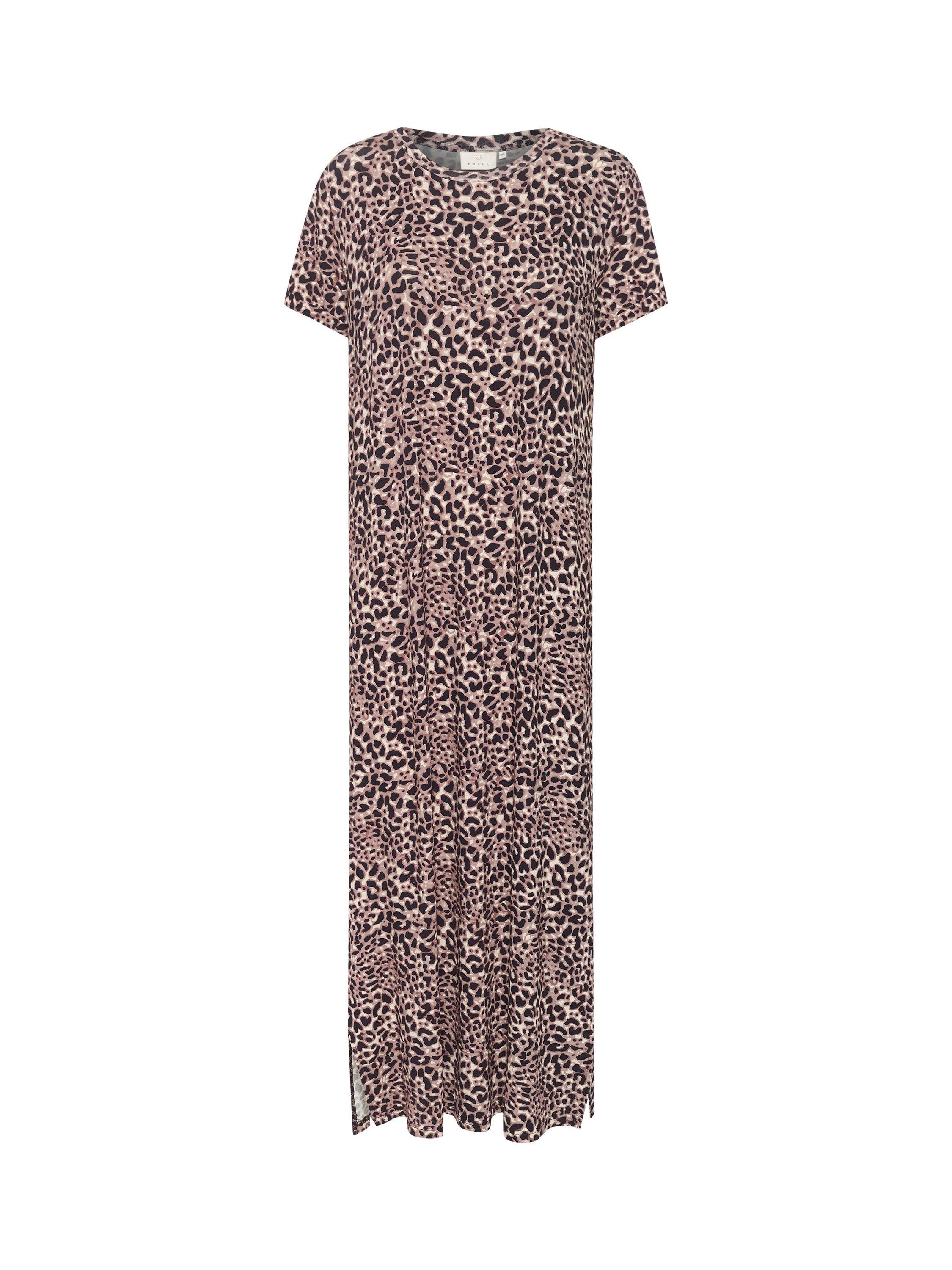 KAFFE Charlotte Animal Print Maxi T-Shirt Dress, Brown/Multi, XS