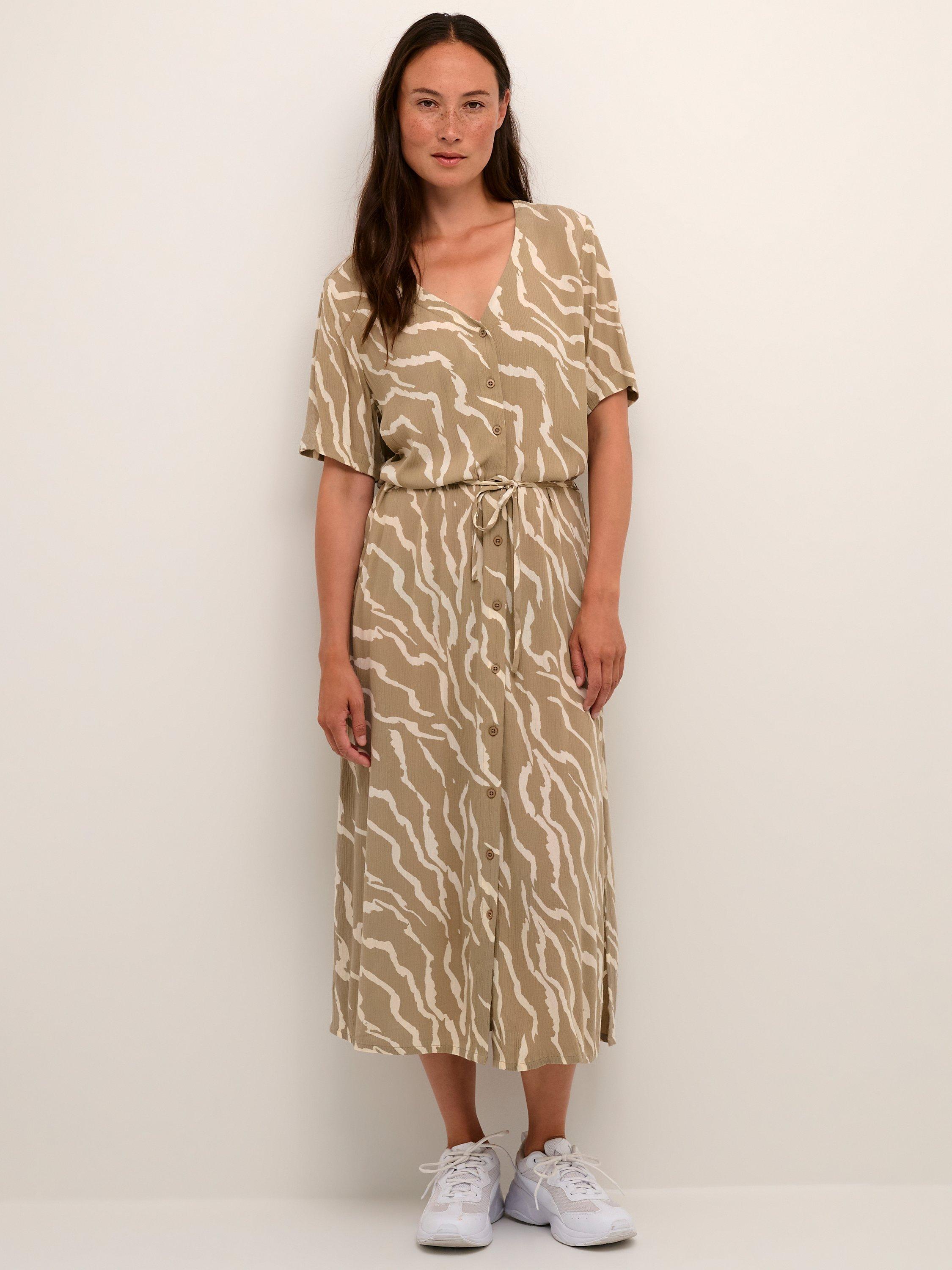 KAFFE Tara V-Neck Short Sleeve Midi Dress, Zebra Print