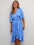 KAFFE Lotte Knee Length Satin Wrap Dress, Ultramarine