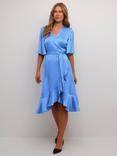 KAFFE Lotte Knee Length Satin Wrap Dress, Ultramarine