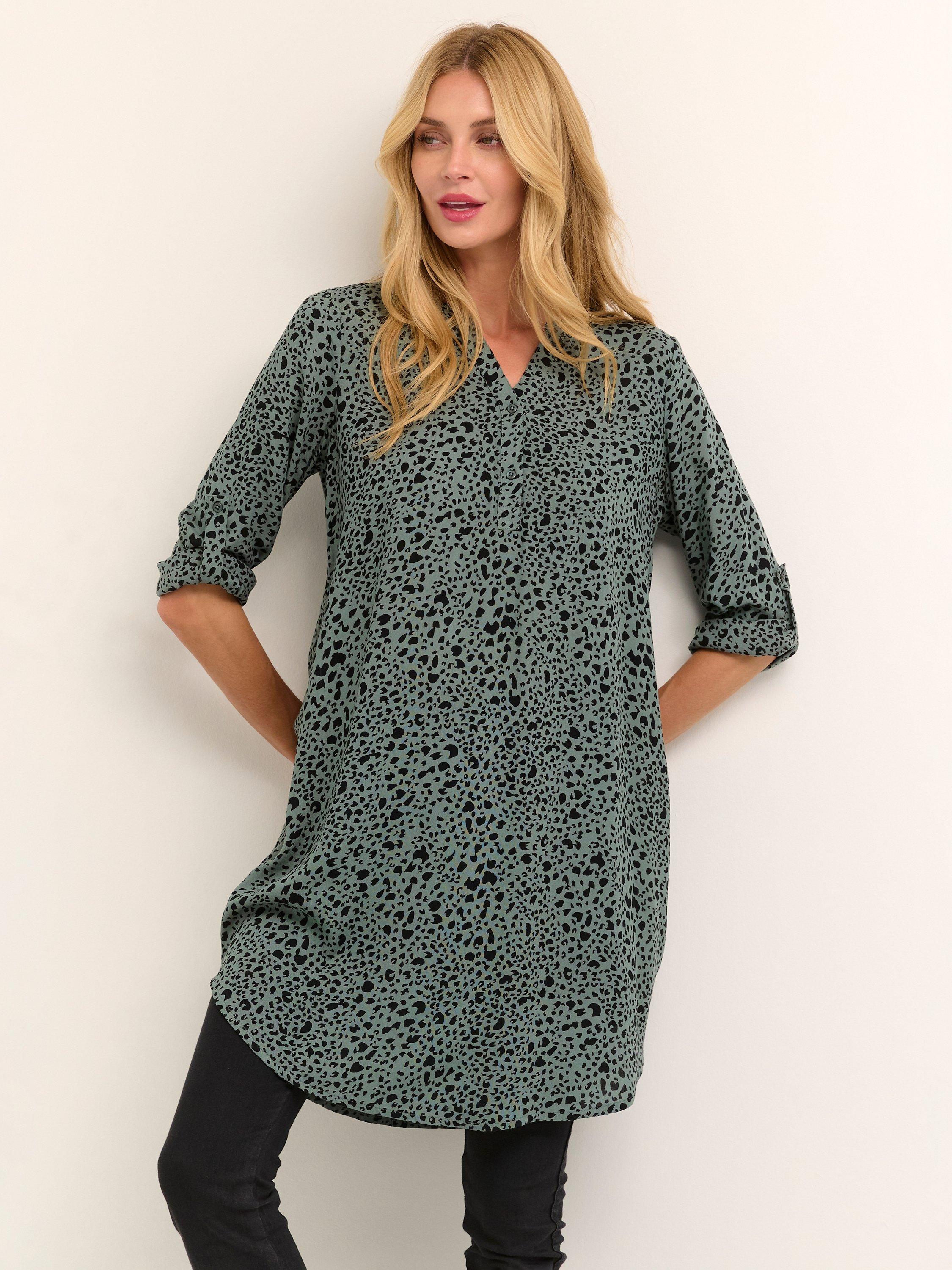 Product image 1 of 6, which shows KAFFE Marana Knee Length Dress, Green/Black, 18