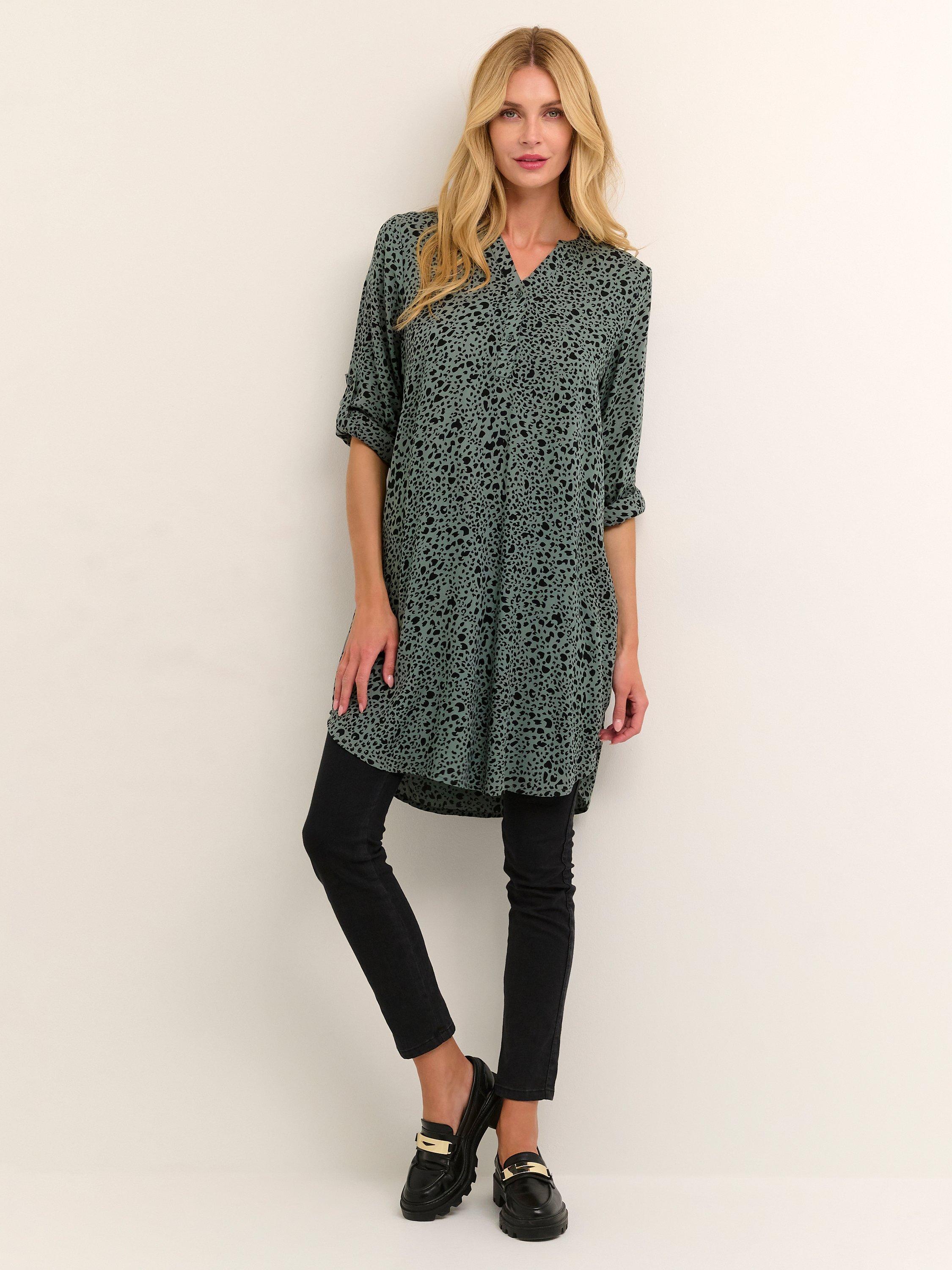 Product image 3 of 6, which shows KAFFE Marana Knee Length Dress, Green/Black, 18