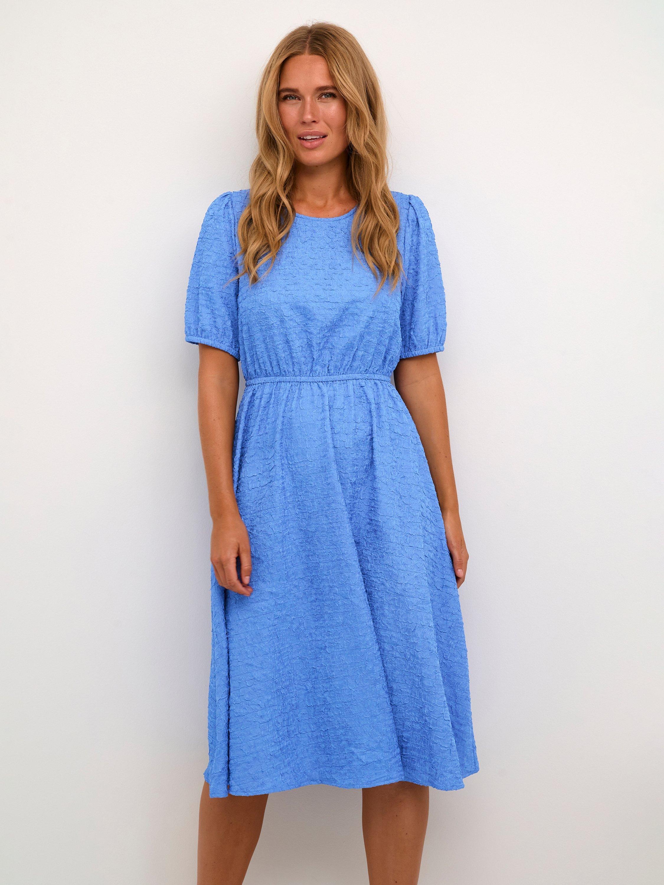 KAFFE Lulu Knee Length Round Neck Dress, Ultramarine, 8