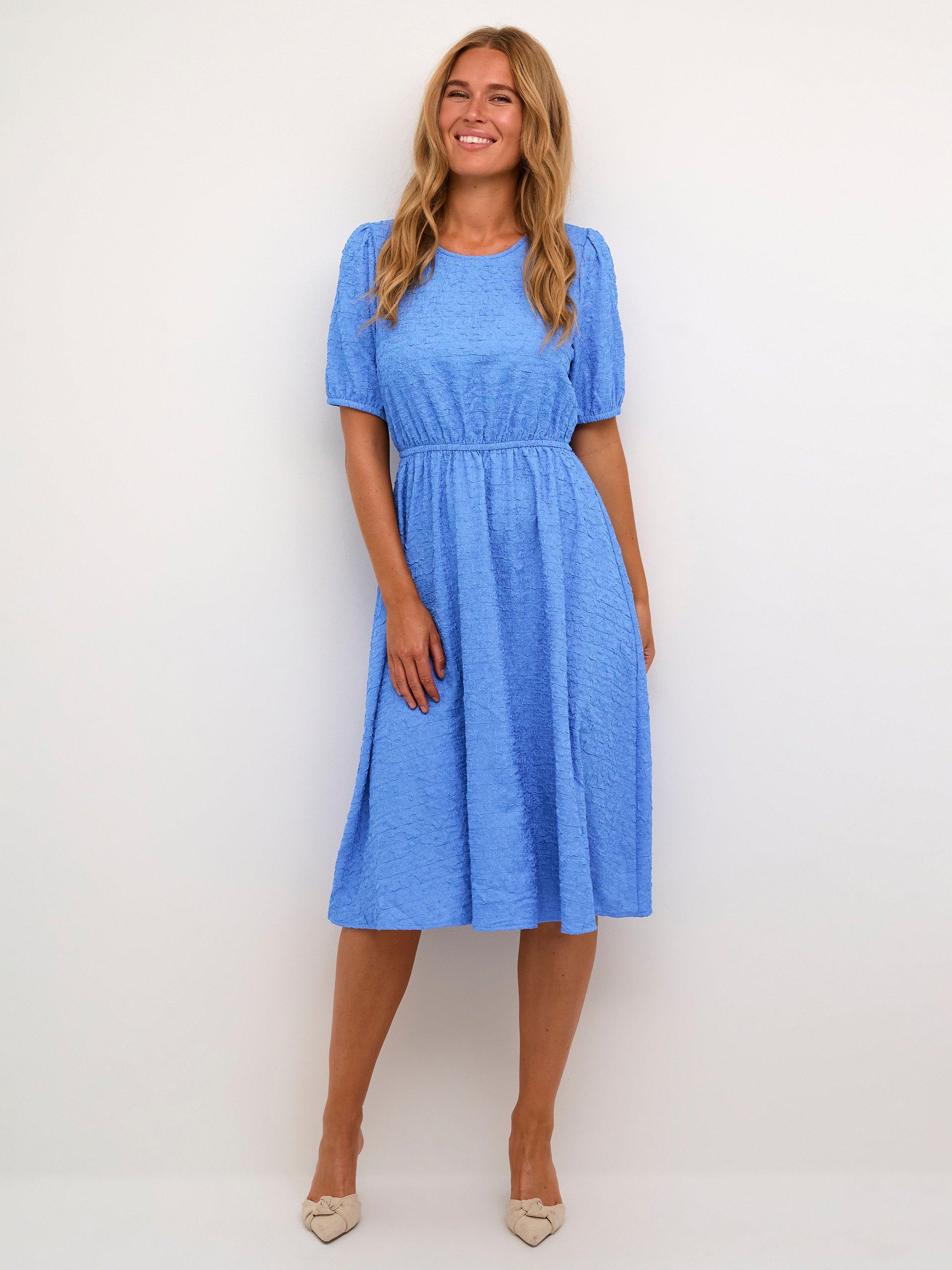 KAFFE Lulu Knee Length Round Neck Dress, Ultramarine, 8