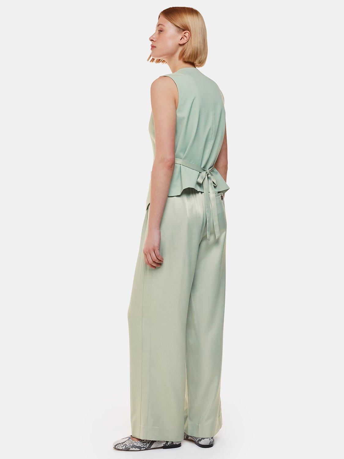 Product image 2 of 5, which shows Whistles Rita Luxe Wide Leg Sateen Trousers, Sage Green, 6