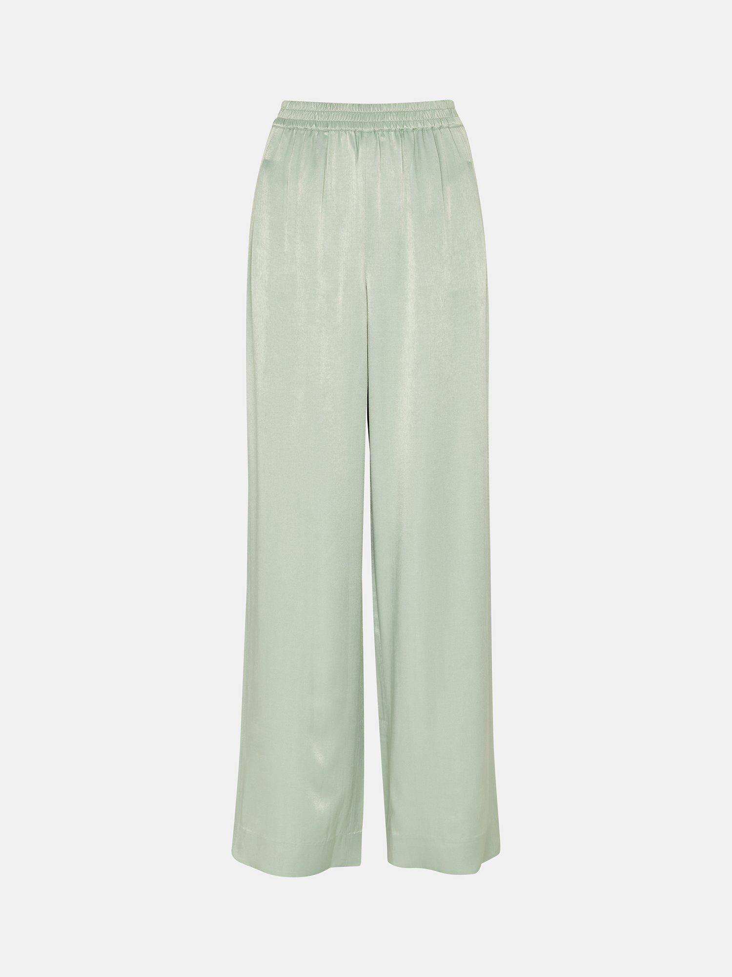 Product image 5 of 5, which shows Whistles Rita Luxe Wide Leg Sateen Trousers, Sage Green, 6