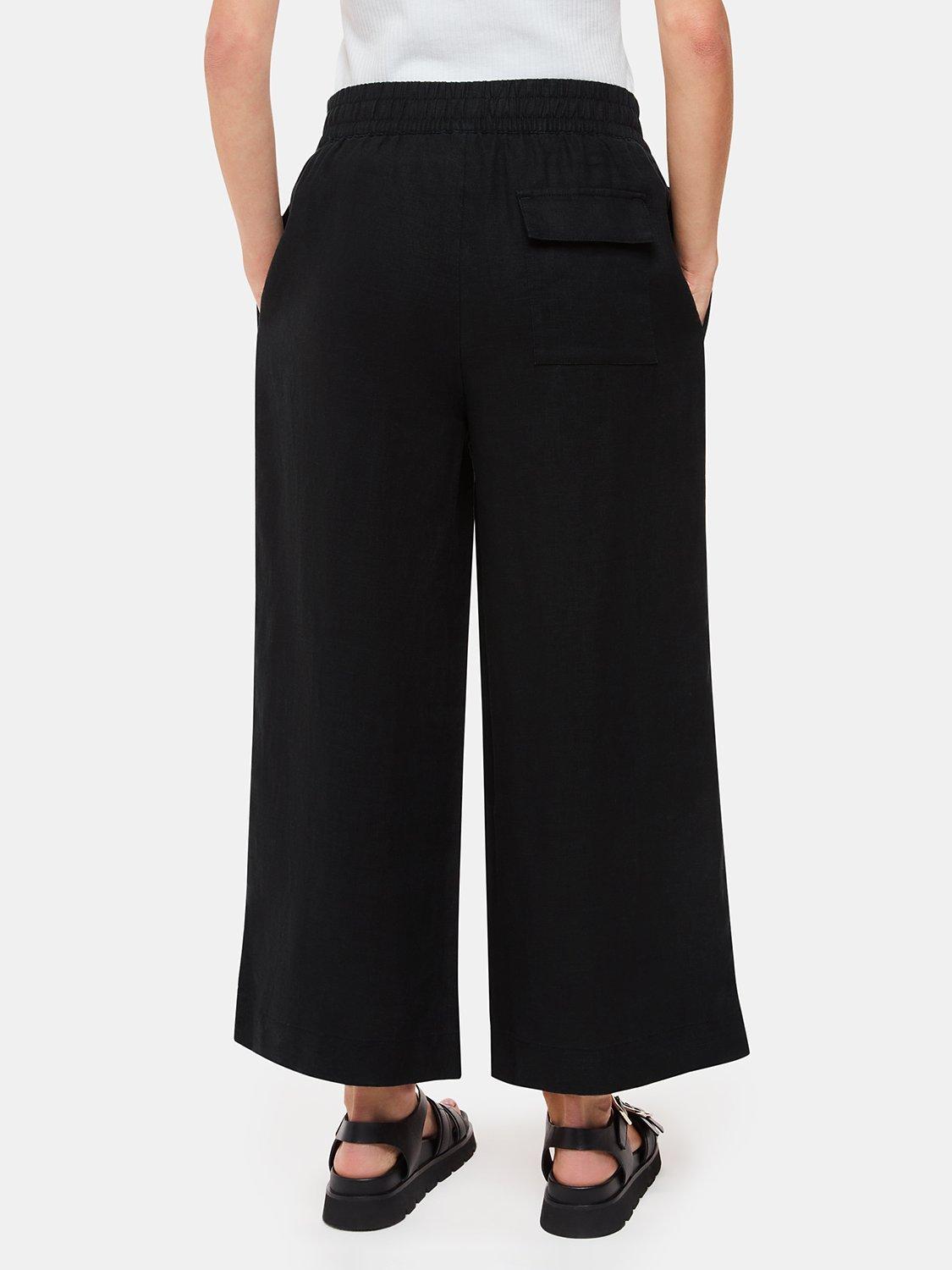 Product image 2 of 5, which shows Whistles Petite Wide Leg Linen Trousers, Black, 6