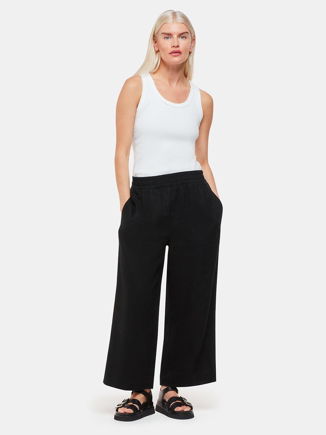 Product image 3 of 5, which shows Whistles Petite Wide Leg Linen Trousers, Black, 6
