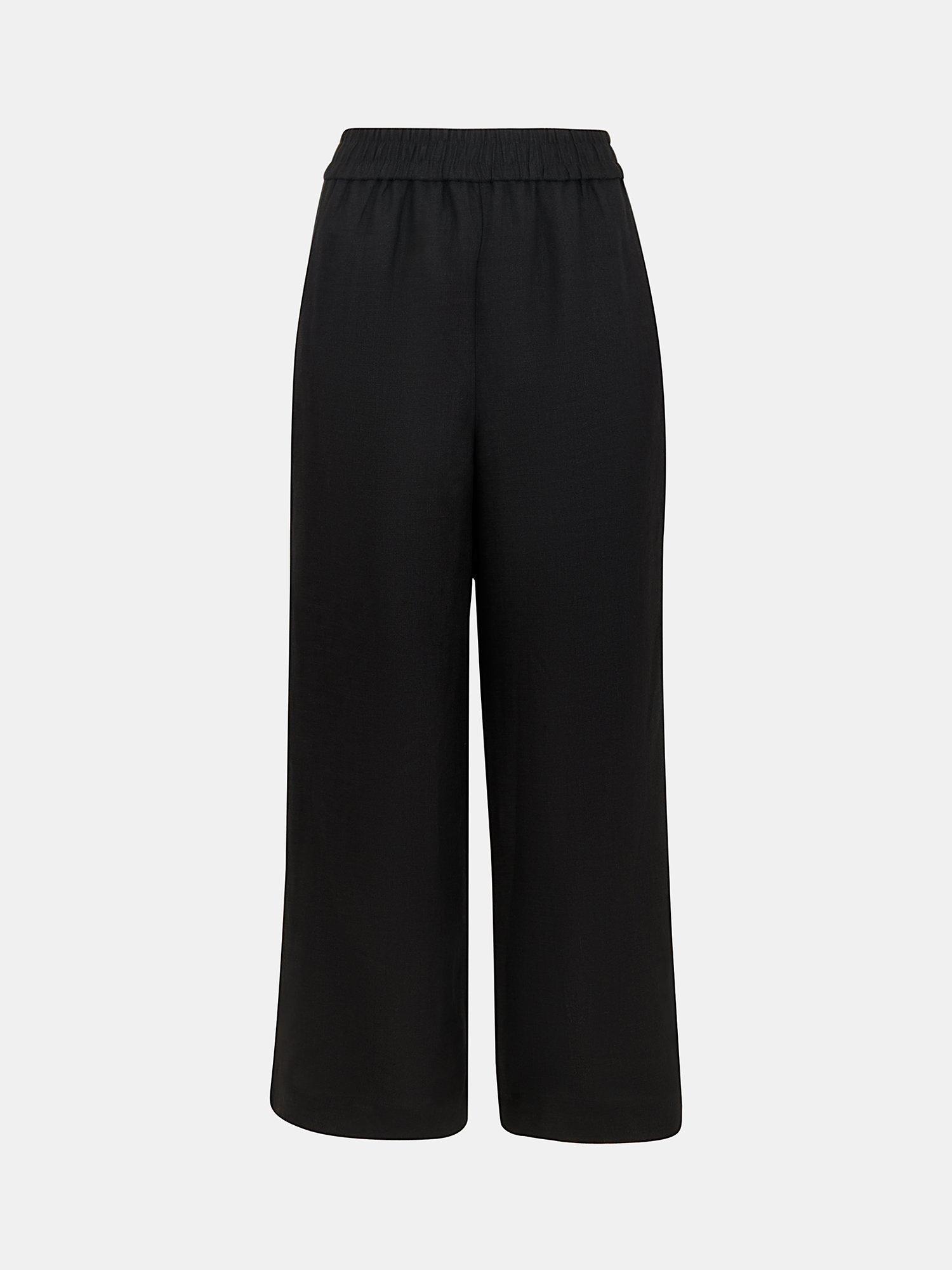 Product image 5 of 5, which shows Whistles Petite Wide Leg Linen Trousers, Black, 6