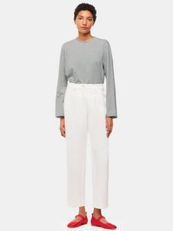 Whistles Long Sleeve Stripe Cropped T-Shirt, Khaki/White, Khaki/White