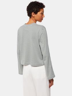 Whistles Long Sleeve Stripe Cropped T-Shirt, Khaki/White - view 2, Khaki/White