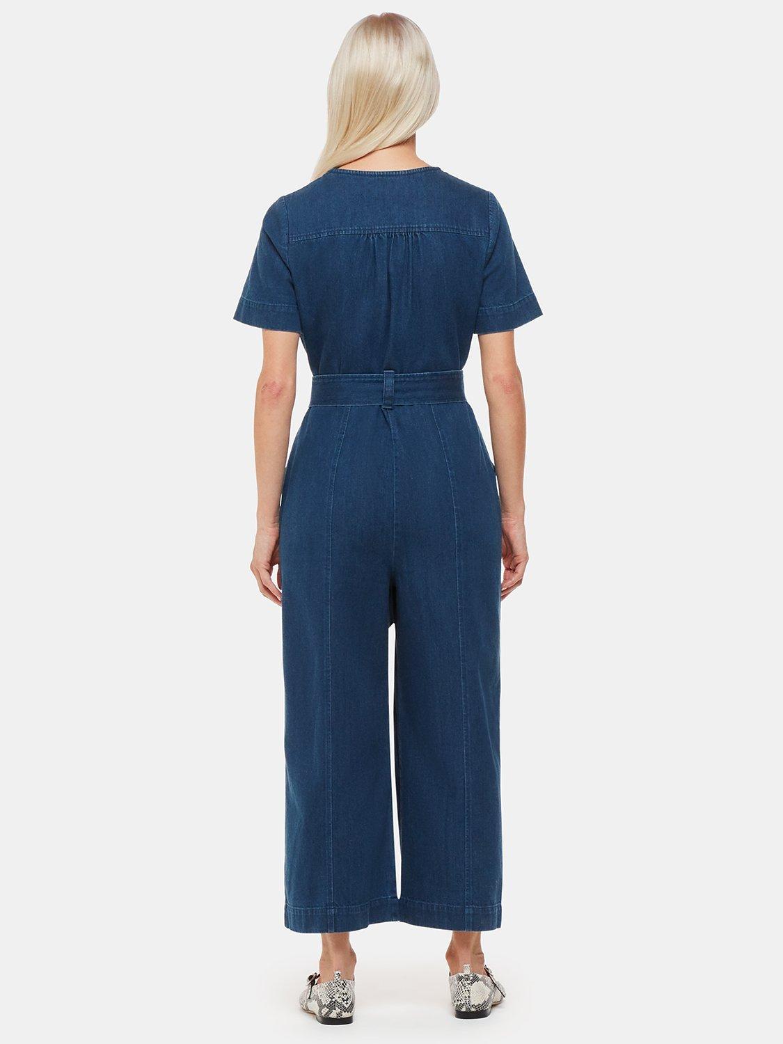 Whistles Petite Short Sleeve Denim Jumpsuit Blue