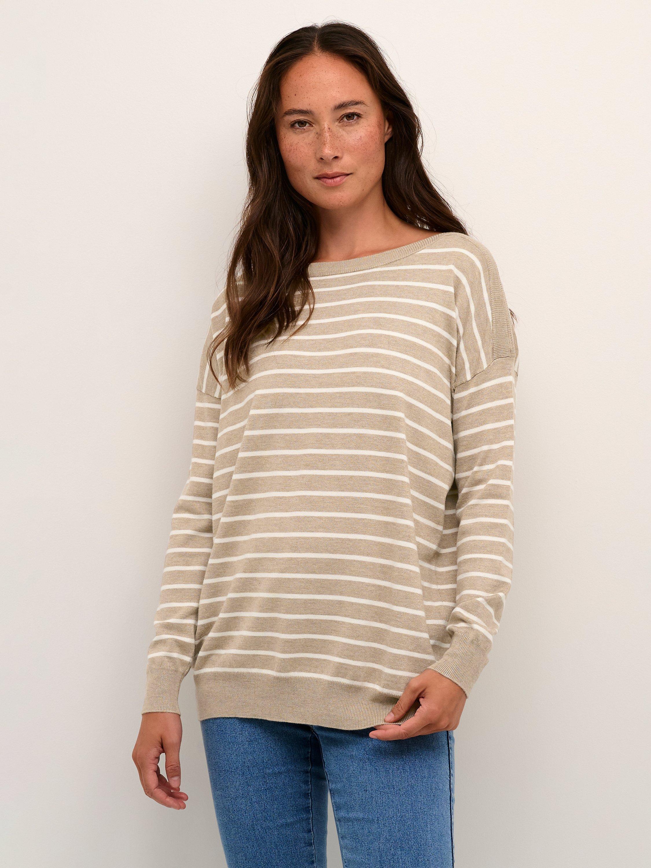 KAFFE Lizza Long Sleeve Boat Neck Jumper, Turtledove Stripe