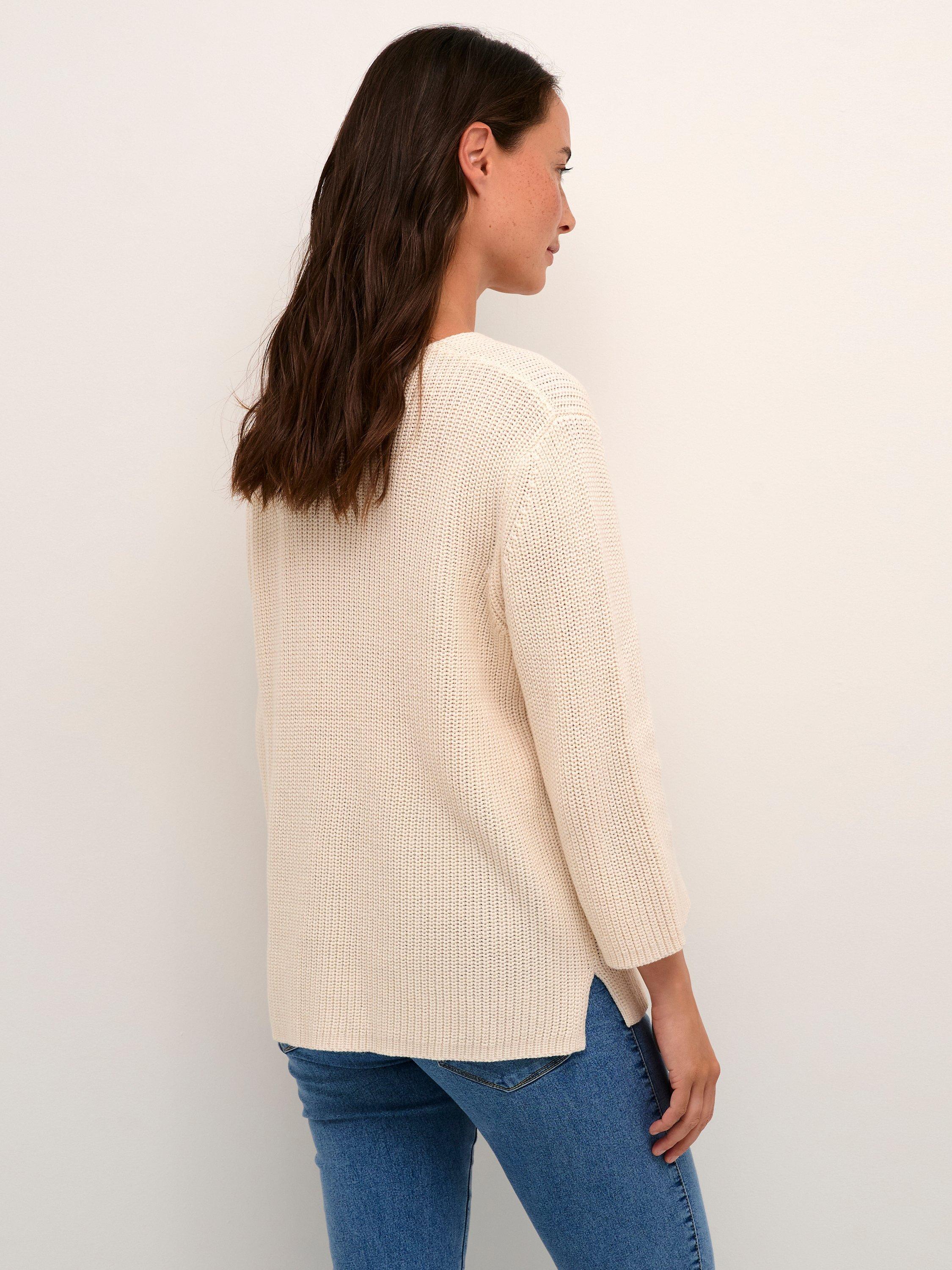 Product image 2 of 5, which shows KAFFE Merian V-Neck Cropped Sleeve Knitted Top, Turtledove, XS