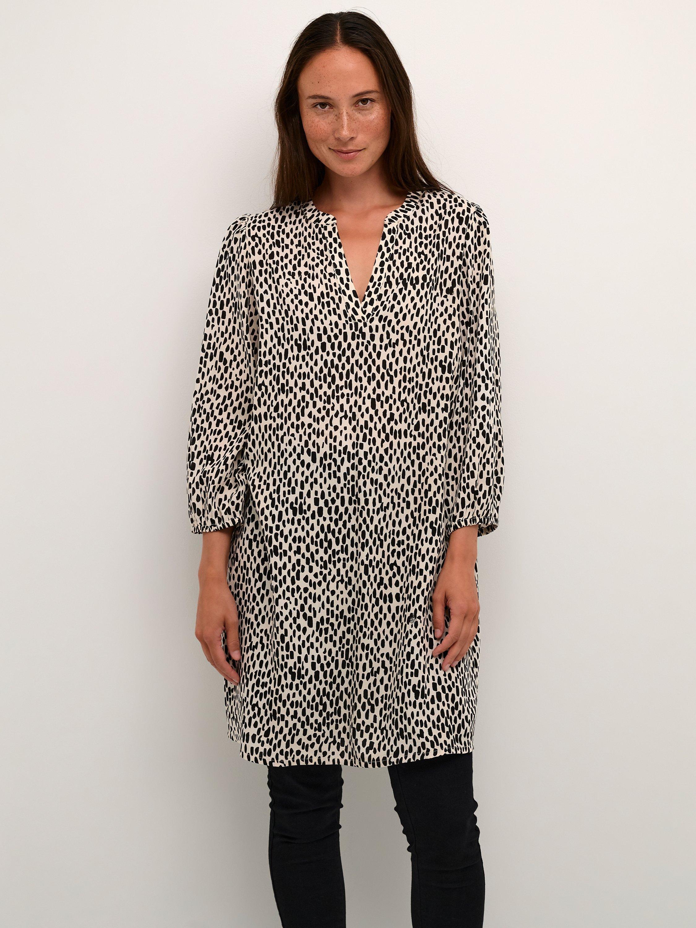 KAFFE Jetta 3/4 Sleeve Notch Neck Tunic, Turtledove/Black, 8