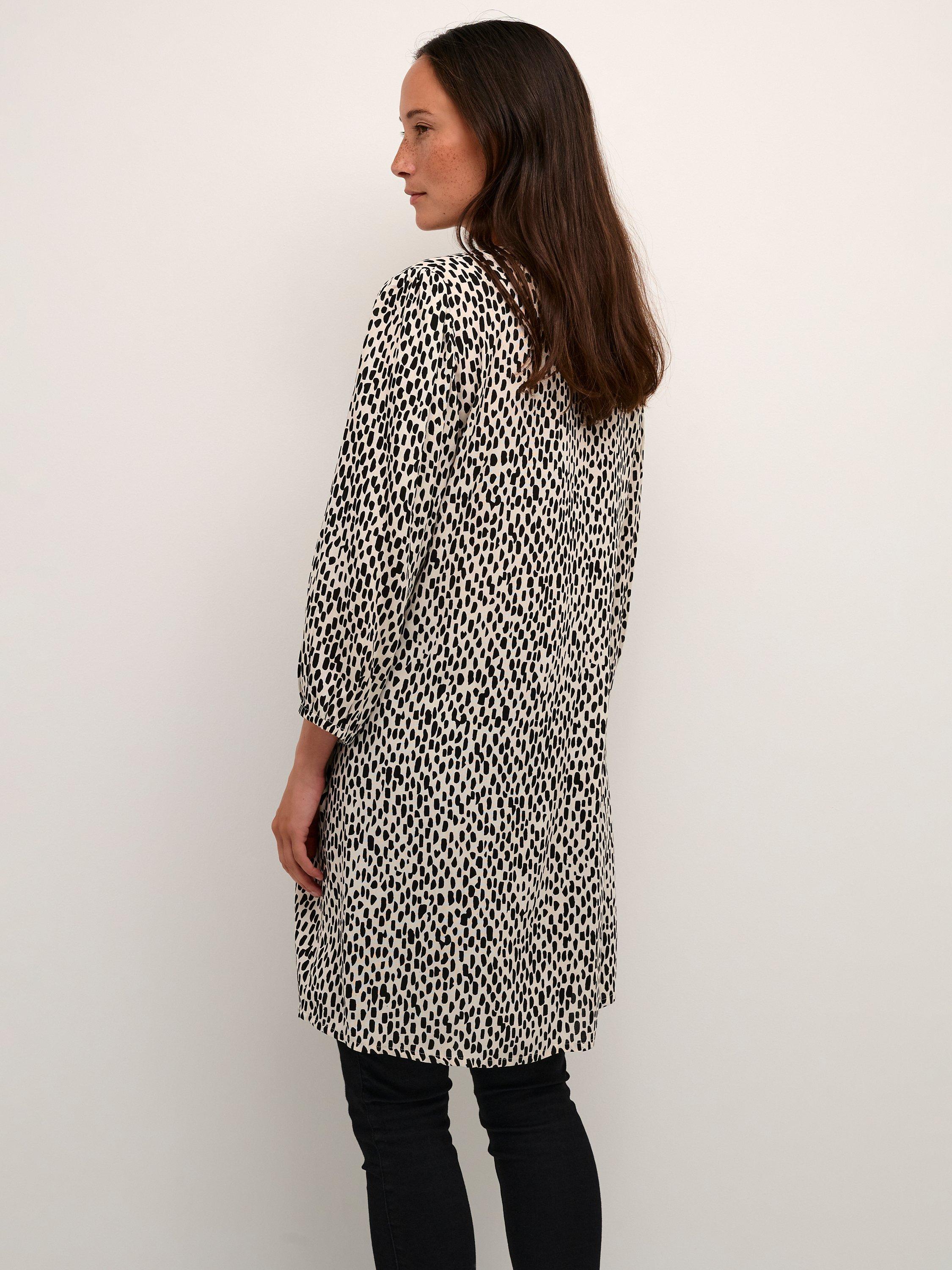 KAFFE Jetta 3/4 Sleeve Notch Neck Tunic, Turtledove/Black, 8