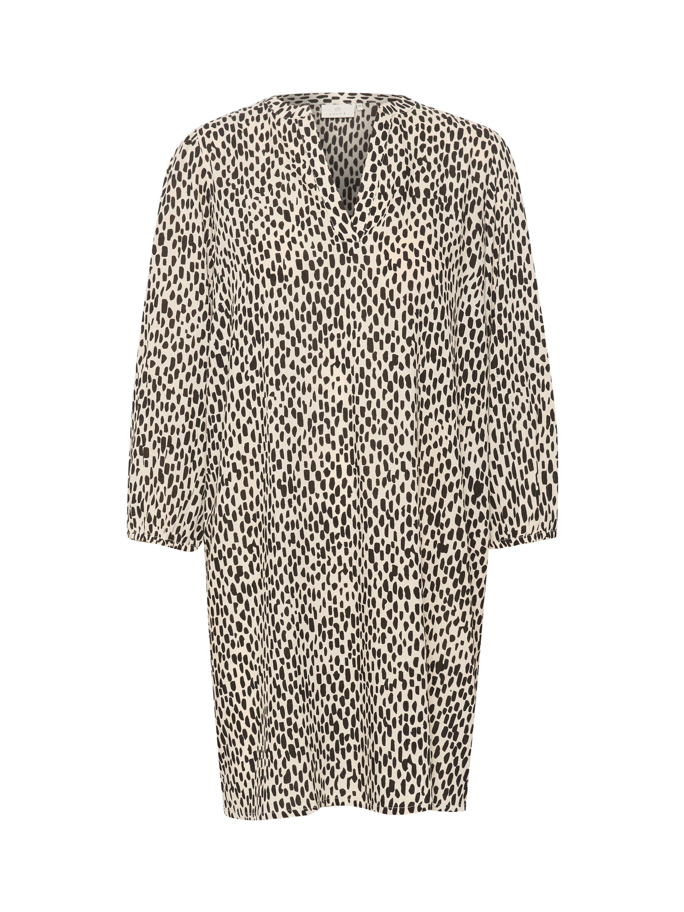 KAFFE Jetta 3/4 Sleeve Notch Neck Tunic, Turtledove/Black, 8