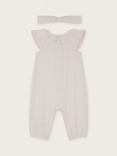 Monsoon Baby Dobby Crochet Flower Lace Collar Romper & Headband Set, Ivory
