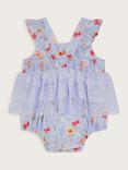 Monsoon Baby Floral Mesh Romper, Blue/Multi