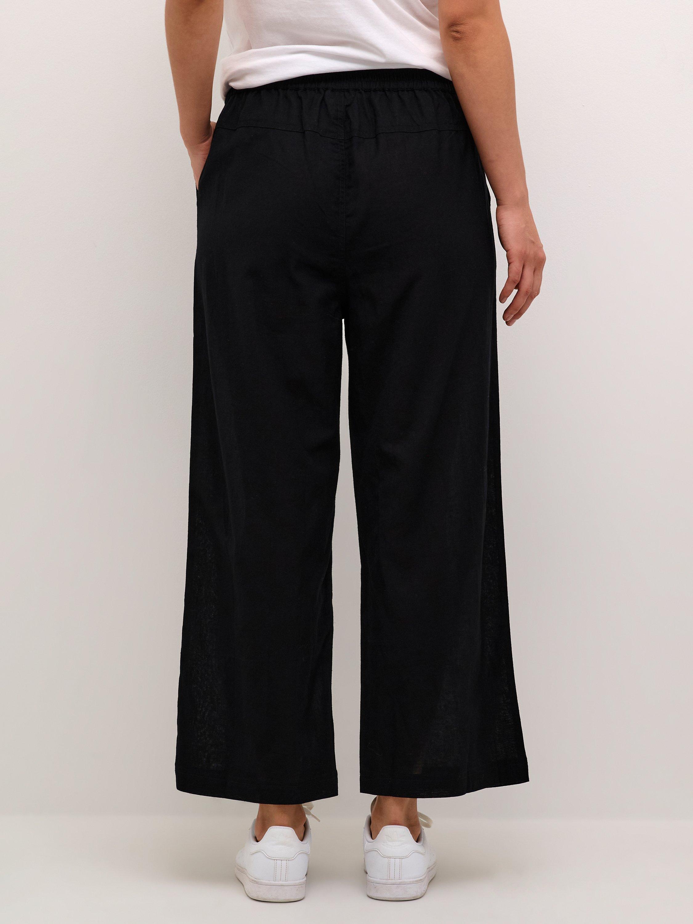 Product image 2 of 5, which shows KAFFE Vigga Cotton Linen Blend Wide Leg Trousers, Deep Black, 10