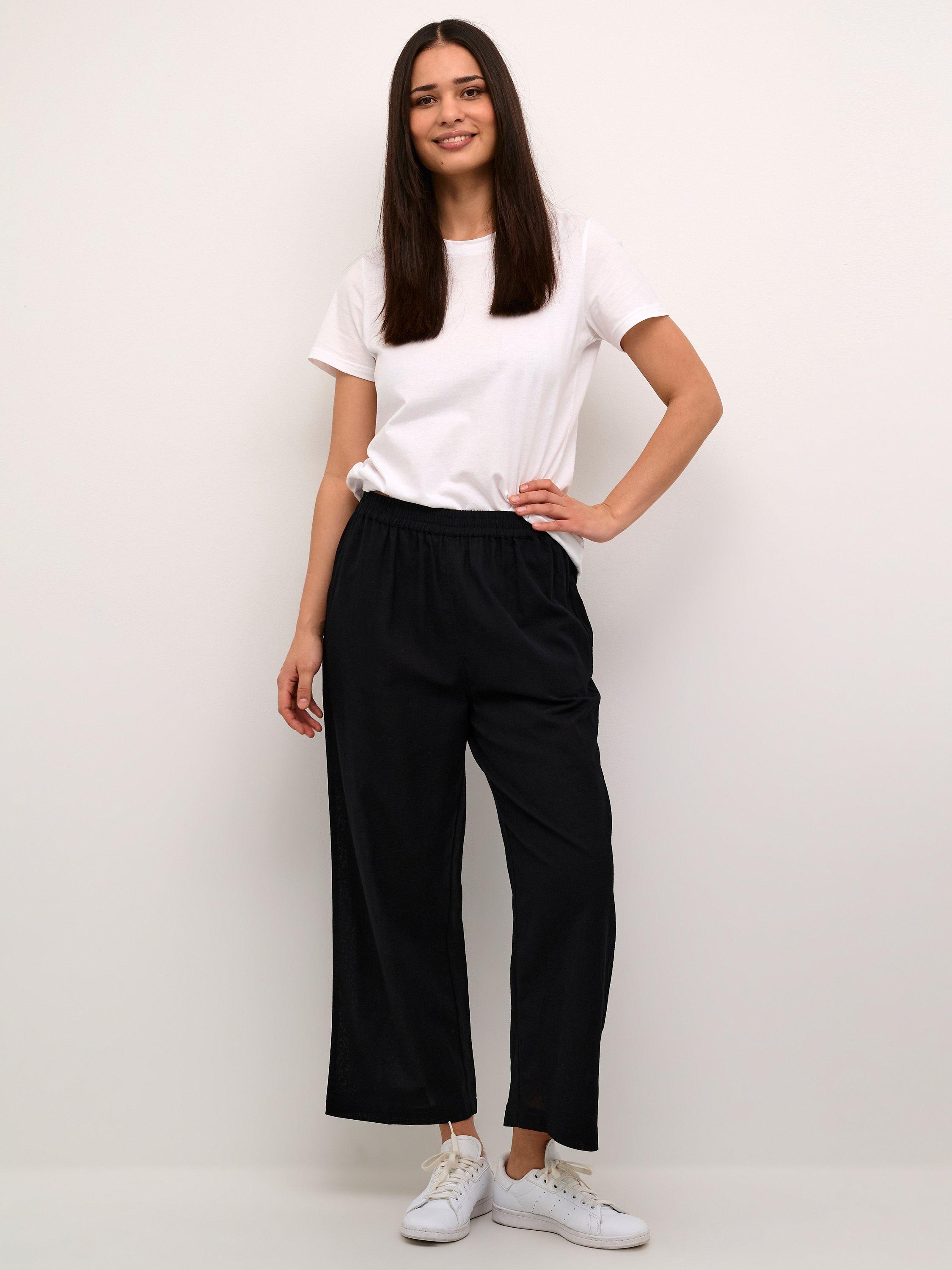 Product image 3 of 5, which shows KAFFE Vigga Cotton Linen Blend Wide Leg Trousers, Deep Black, 10