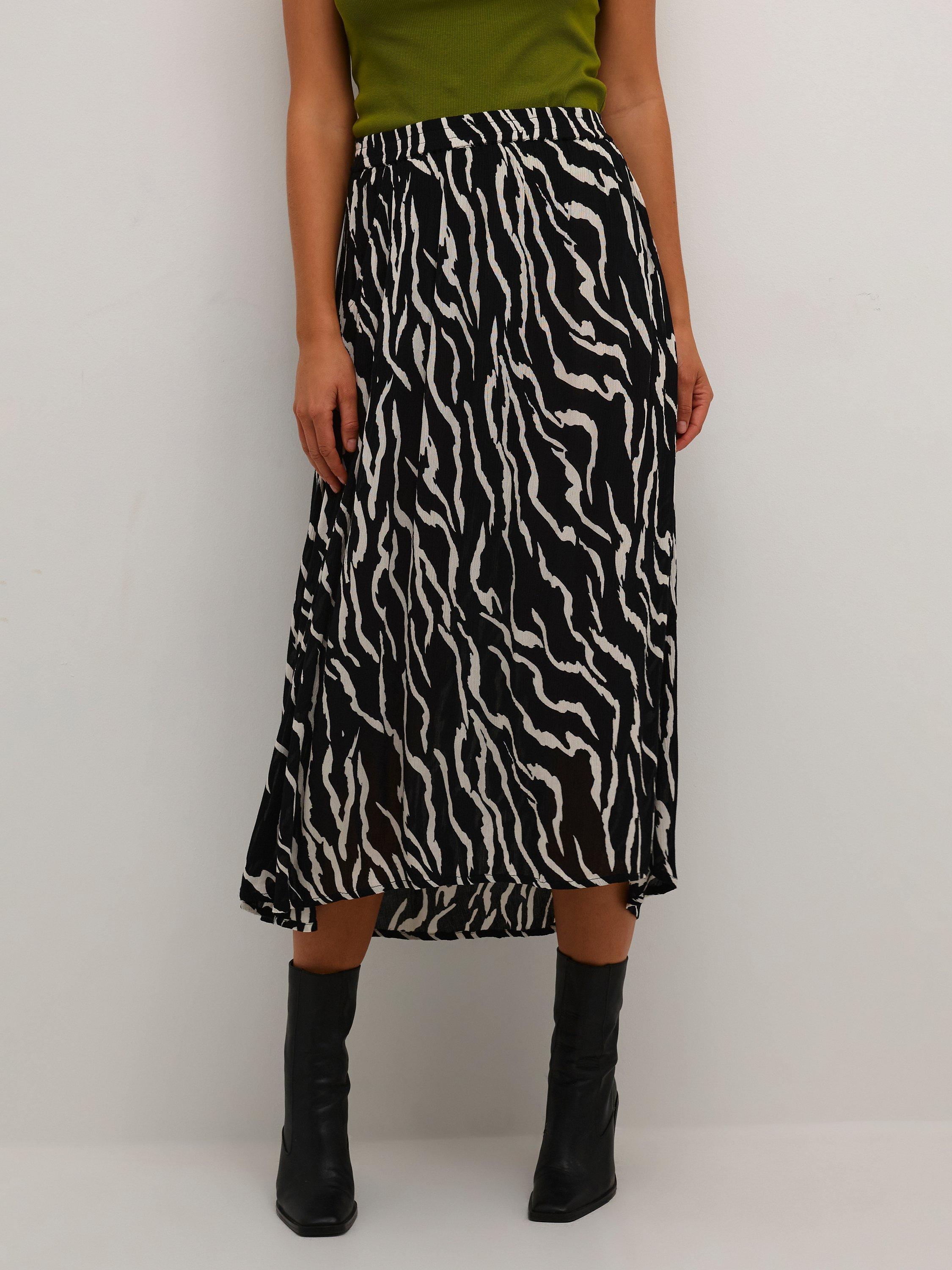 KAFFE Amber High Waisted Midi Skirt, Black/Antique, Black / Antique