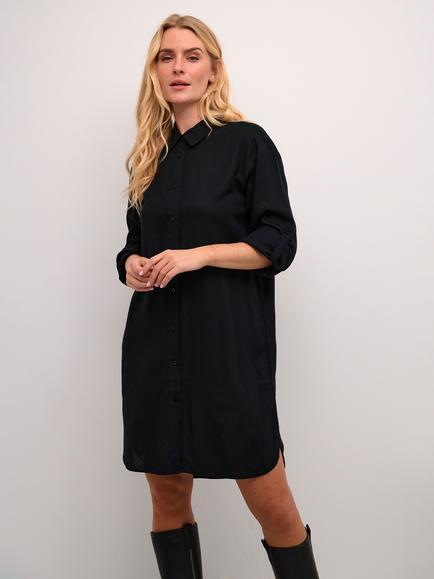 KAFFE Milia Linen Blend Shirt Dress, Black Deep