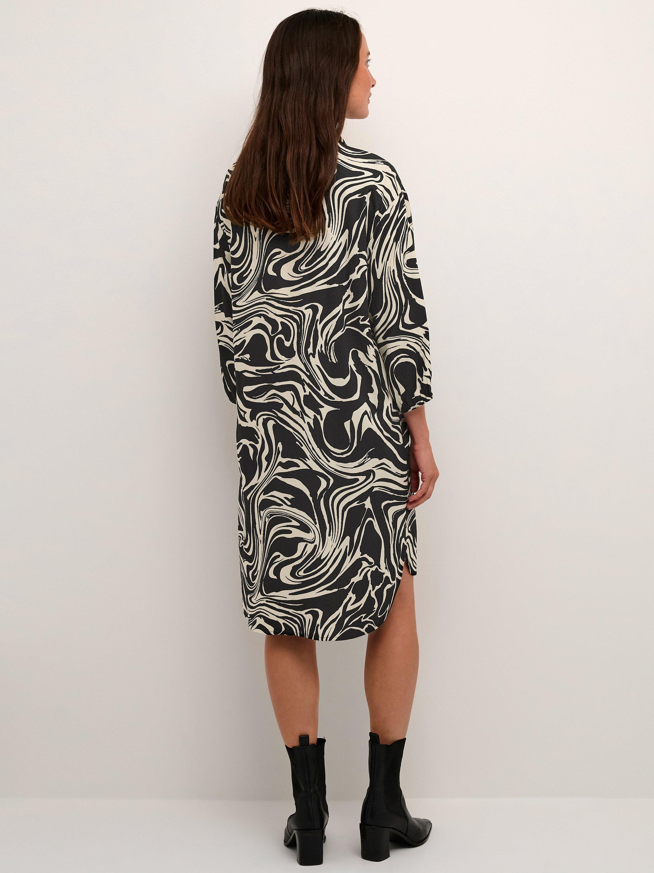 KAFFECarmen Abstract Print Knee Length Shirt Dress, Black/White, 8