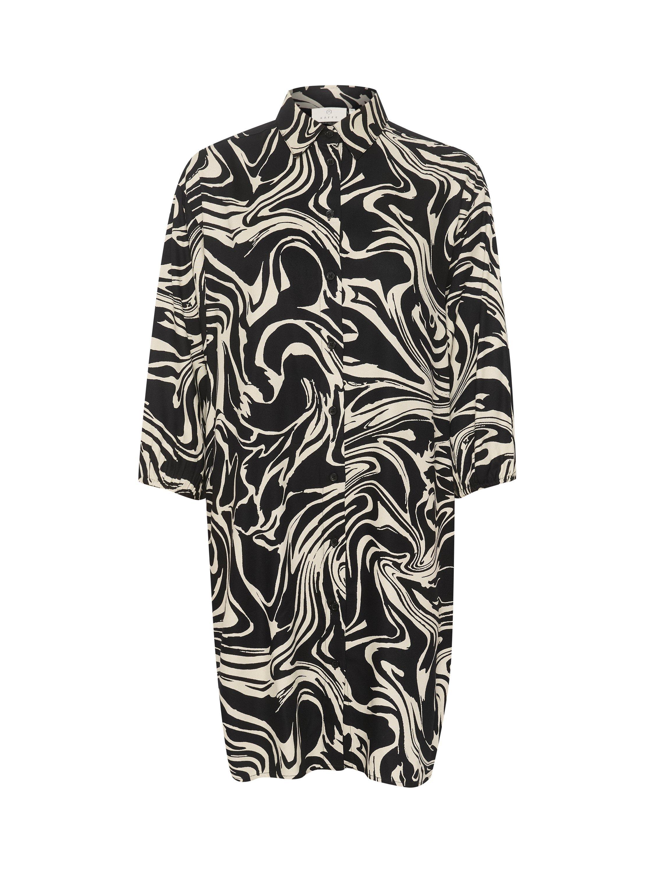 KAFFECarmen Abstract Print Knee Length Shirt Dress, Black/White, 8