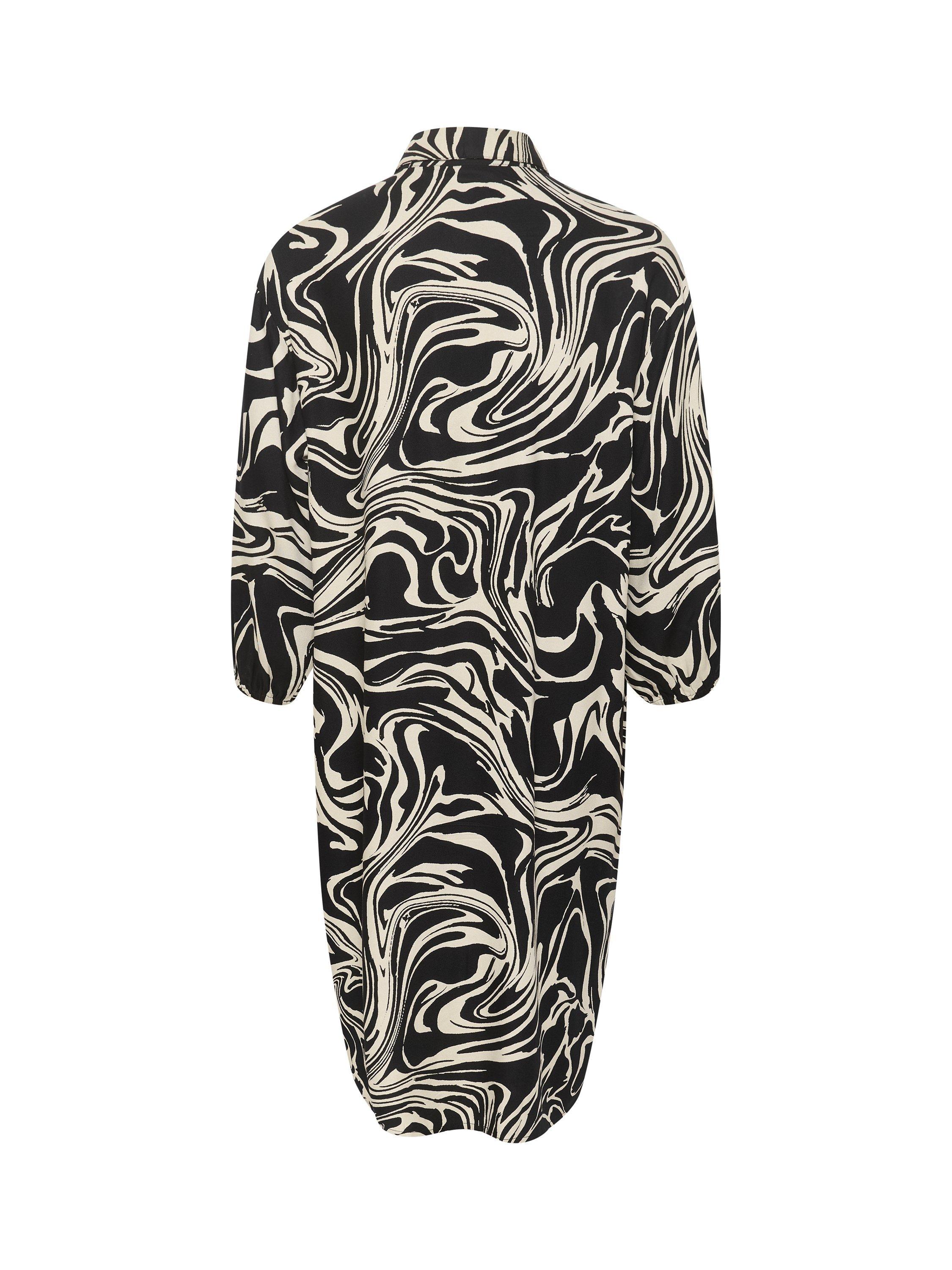 KAFFECarmen Abstract Print Knee Length Shirt Dress, Black/White, 8