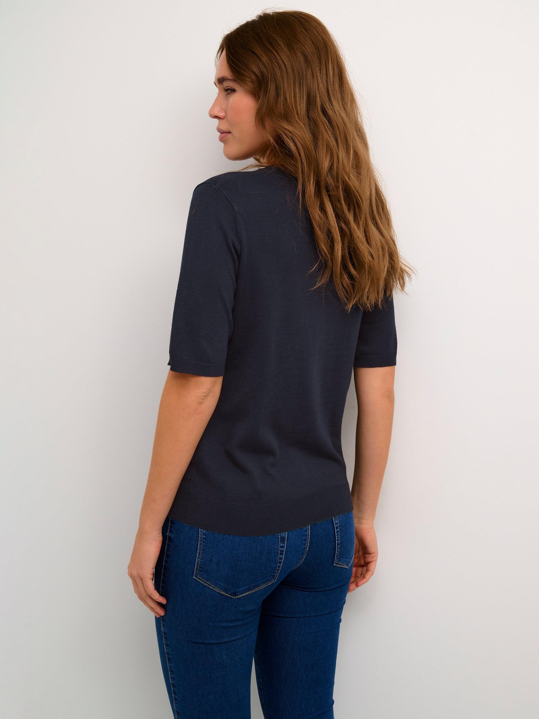 Product image 2 of 5, which shows KAFFE Lizza Fine Knit Half Sleeve Top, Midnight Marine, XS