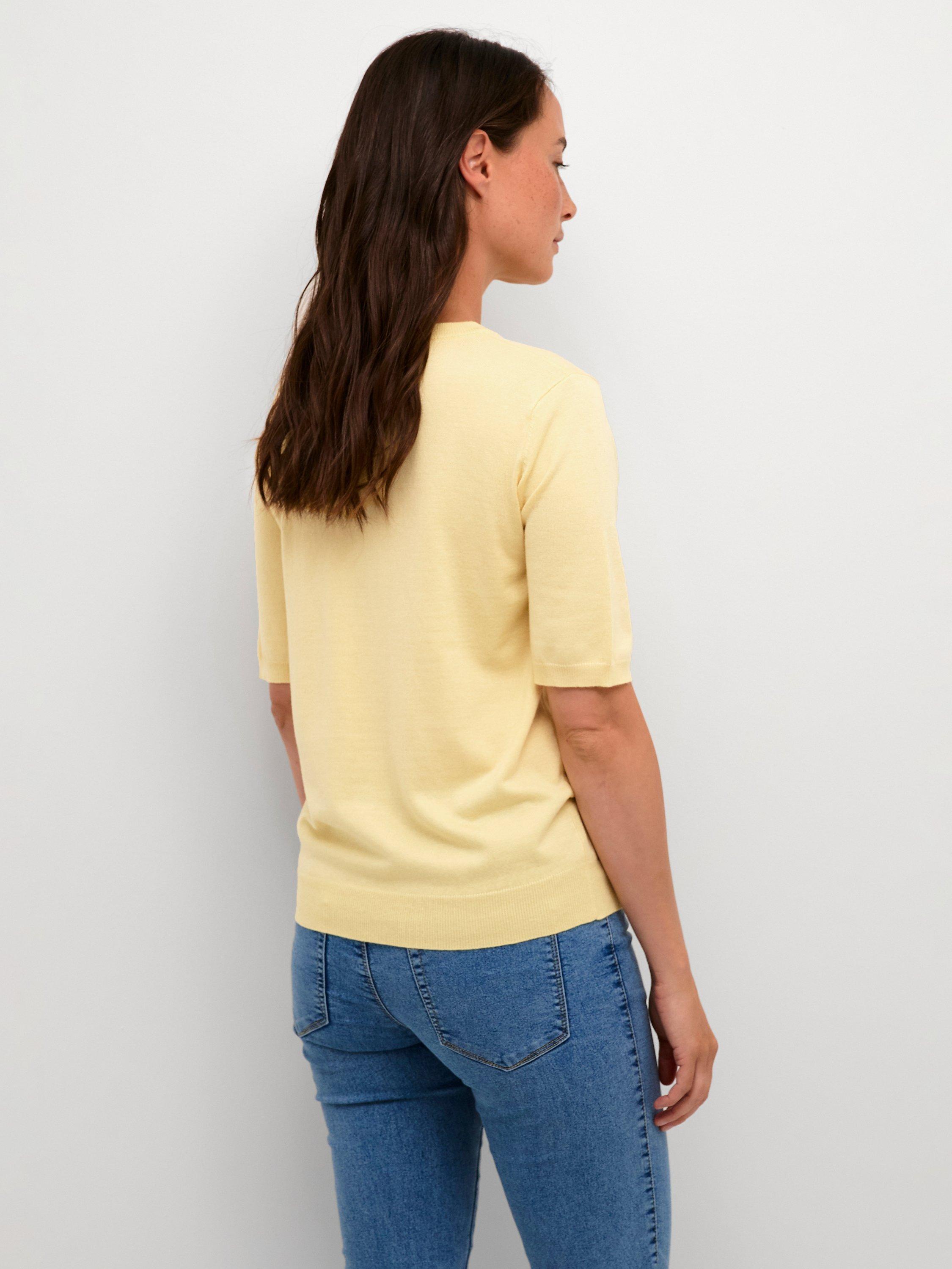 Product image 2 of 5, which shows KAFFE Lizza Fine Knit Half Sleeve Top, Mellow Yellow, XS