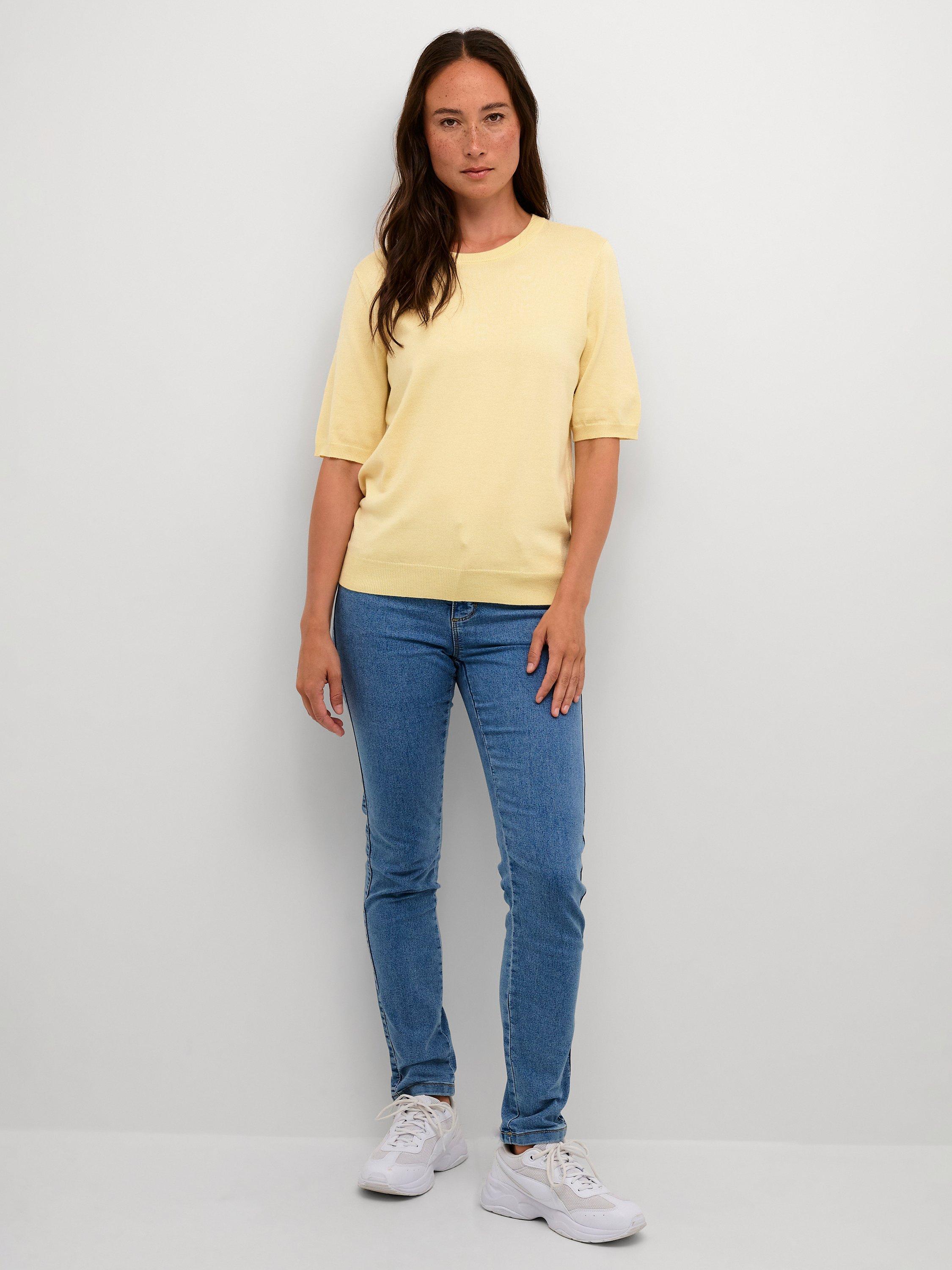 Product image 3 of 5, which shows KAFFE Lizza Fine Knit Half Sleeve Top, Mellow Yellow, XS