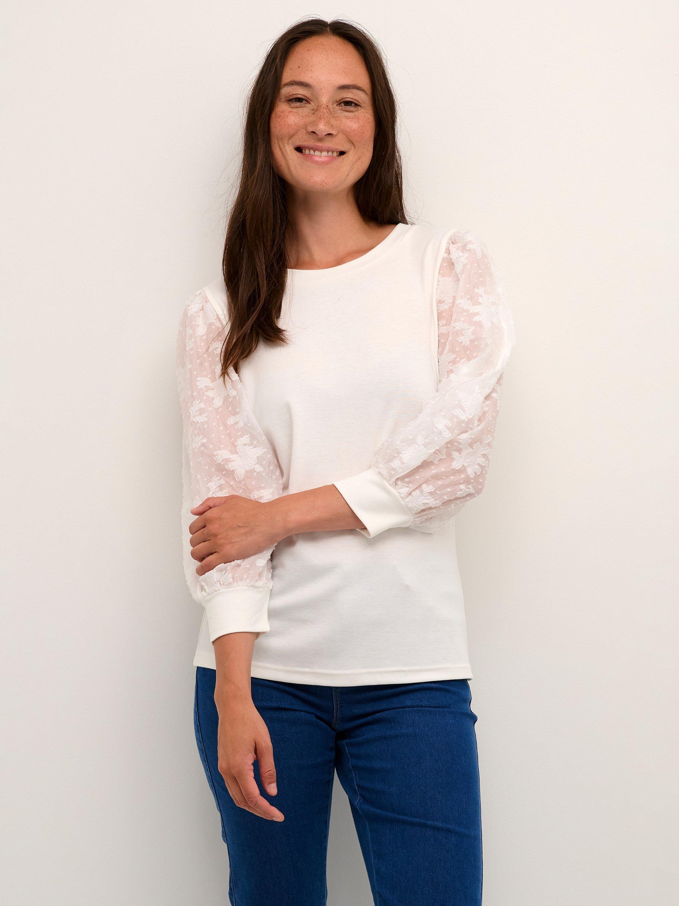 KAFFE Floria Jersey Blouse, Chalk