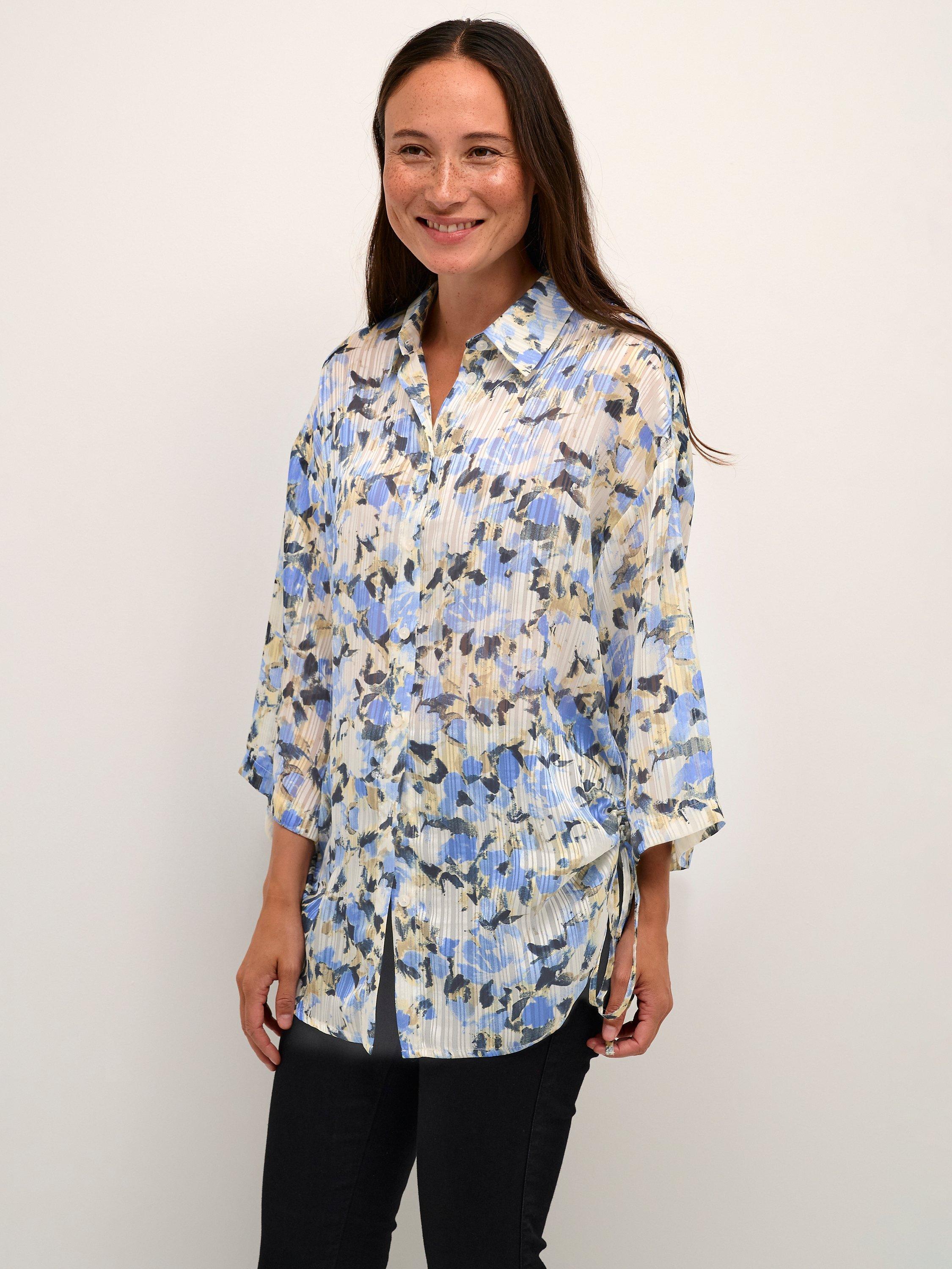 KAFFE Eva Abstract Print Drawstring Sides Shirt, Multi