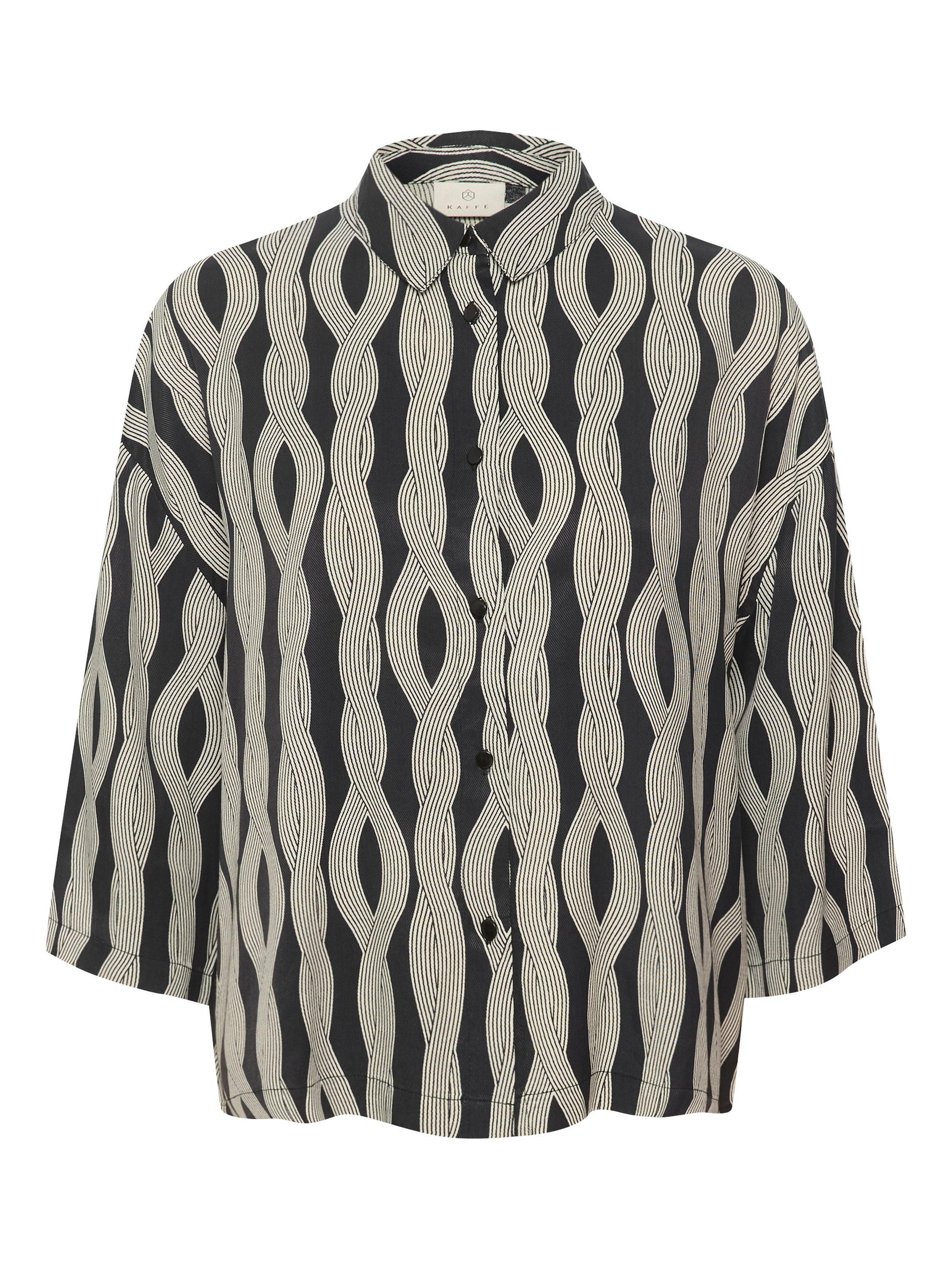 Product image 4 of 5, which shows KAFFE Carlbie Ecovero Casual Fit 3/4 Sleeve Shirt, Black, 10